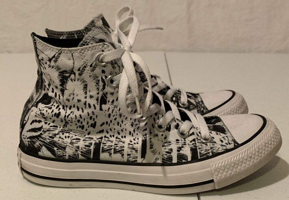 Converse Chuck Taylor White Cheetah Wild Woman’s 6 High Top Shoes White Black